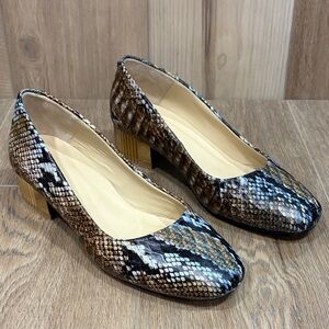 Girotti Milano CLASSIC HEELED SHOES 8534 Blue Snake Stamped Leather Gold 38